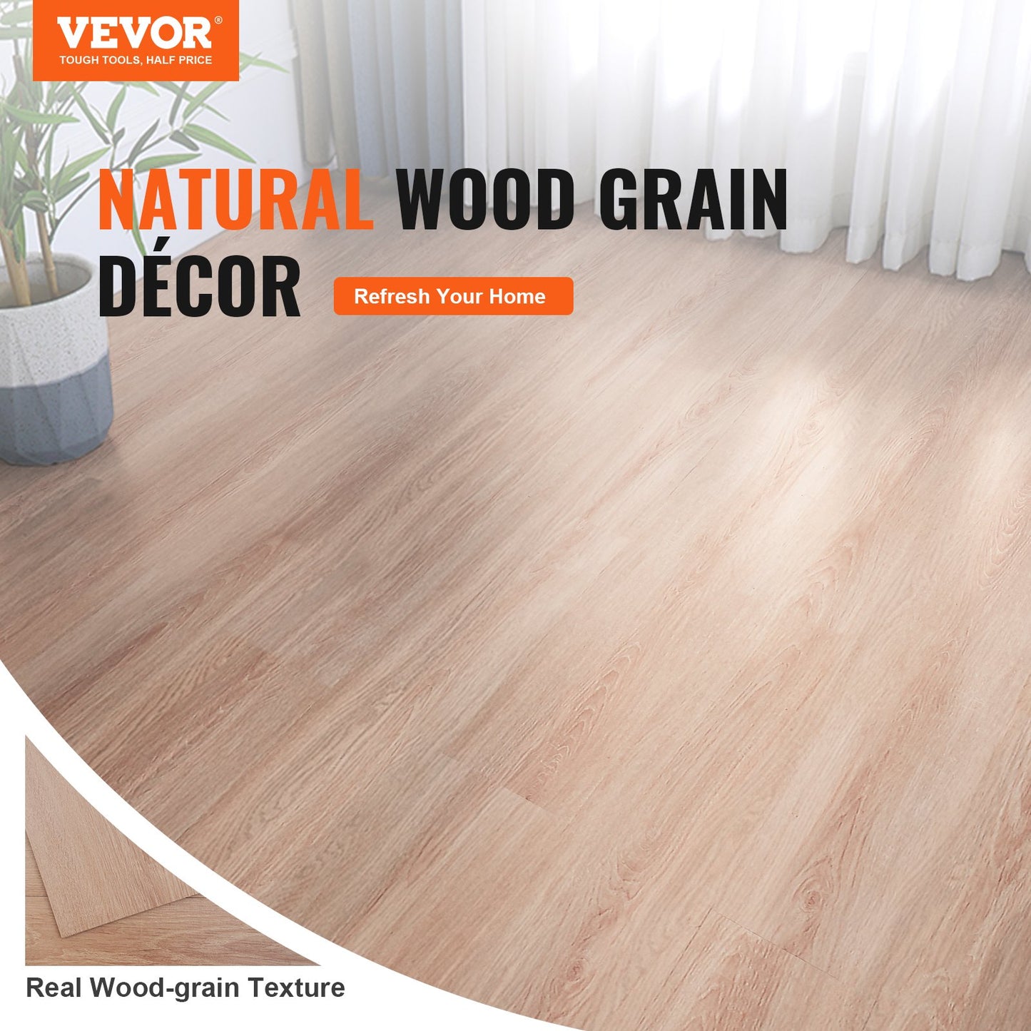 VEVOR Self Adhesive Vinyl Floor Tiles 36 x 6 inch, 36 Tiles 2.5mm Thick Peel & Stick,