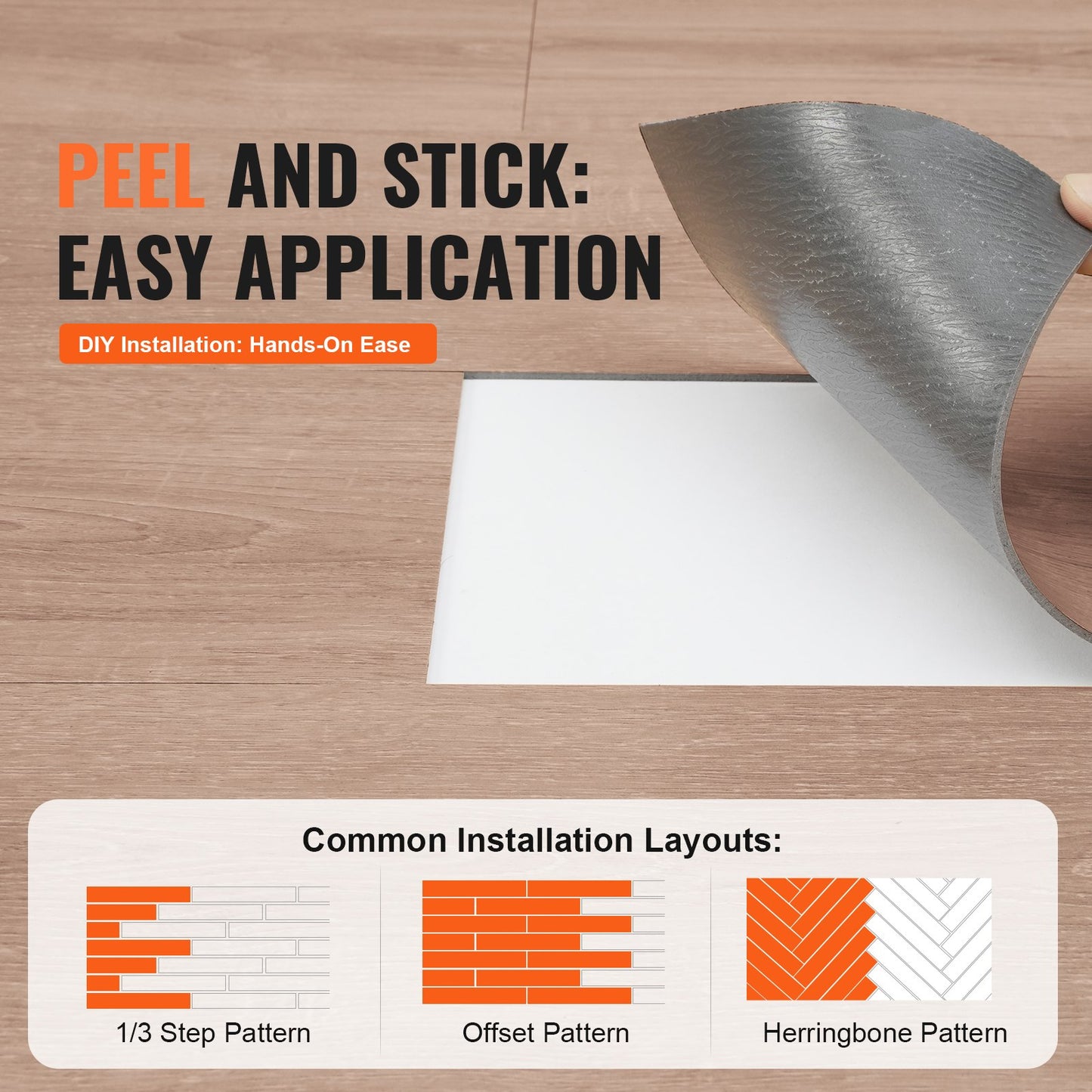 VEVOR Self Adhesive Vinyl Floor Tiles 36 x 6 inch, 36 Tiles 2.5mm Thick Peel & Stick,