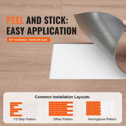 VEVOR Self Adhesive Vinyl Floor Tiles 36 x 6 inch, 36 Tiles 2.5mm Thick Peel & Stick,