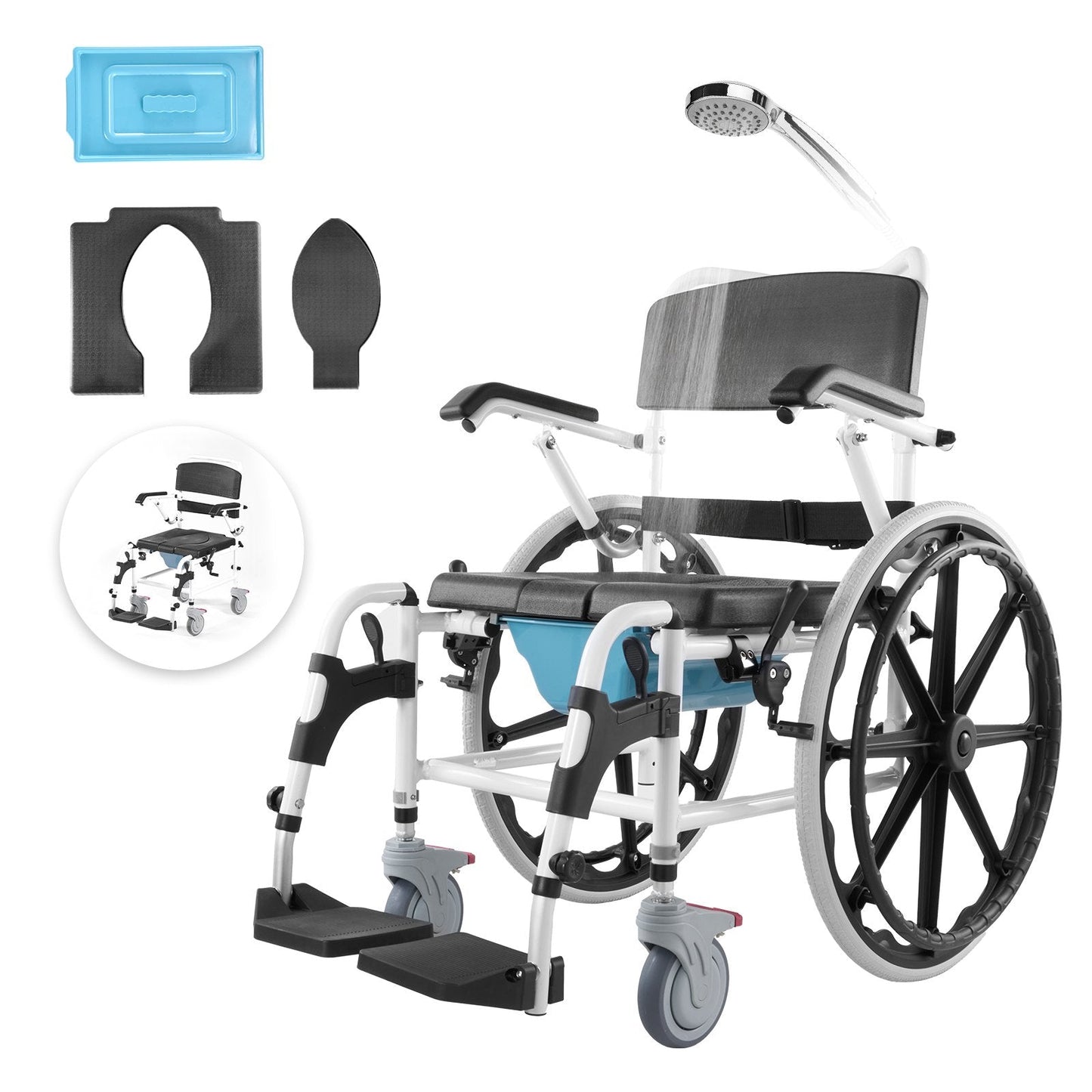 Aluminum Alloy Shower Commode Wheelchair for Disabled, 136 kg Capacity
