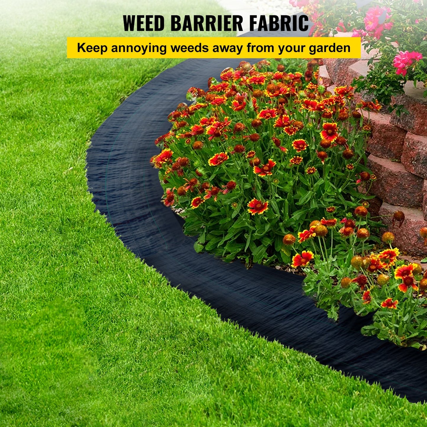 VEVOR 6FTx300FT Premium Weed Barrier Fabric Heavy Duty 3.2OZ, Woven Weed Control