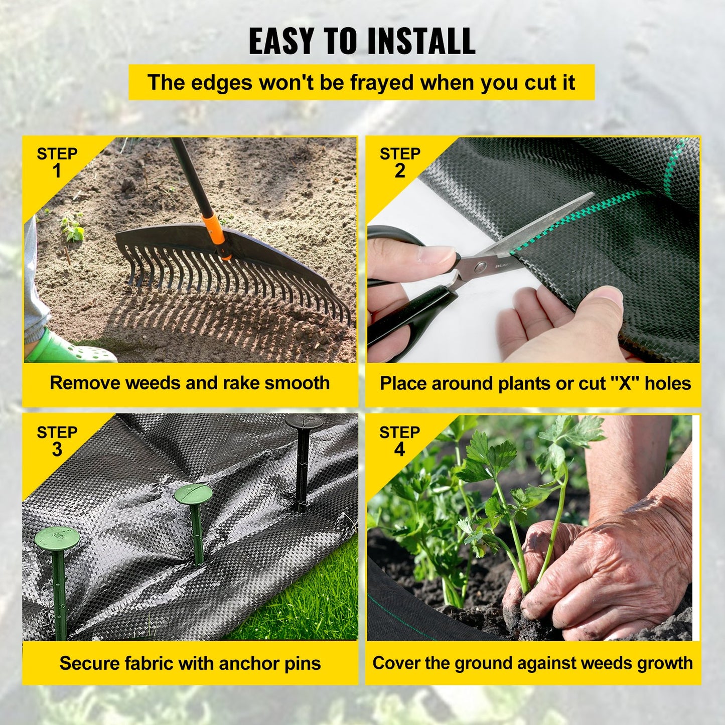 VEVOR 6FTx300FT Premium Weed Barrier Fabric Heavy Duty 3.2OZ, Woven Weed Control