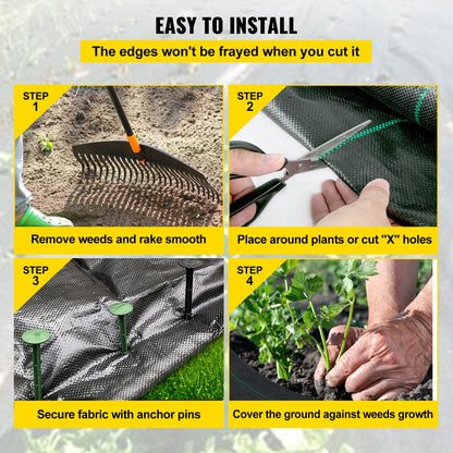 VEVOR 6FTx300FT Premium Weed Barrier Fabric Heavy Duty 3.2OZ, Woven Weed Control