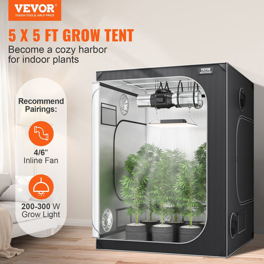 Hydroponic Grow Tent 1.5x1.5x2m, 2000D Mylar Fabric with Window & Tool Bag