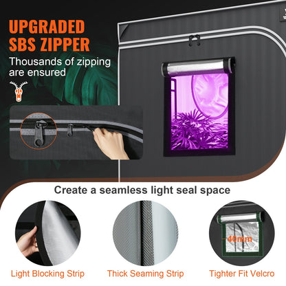 Hydroponic Grow Tent 1.5x1.5x2m, 2000D Mylar Fabric with Window & Tool Bag