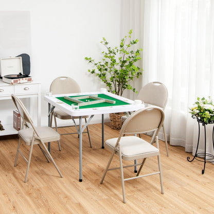 Folding Mahjong Table with 4 Cup Holders & 4 Chip Grooves for Activities