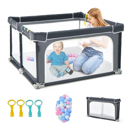 124cm Foldable Baby Playpen Interactive Activity Center with Balls for Kids-Dark Grey