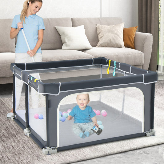124cm Foldable Baby Playpen Interactive Activity Center with Balls for Kids-Dark Grey