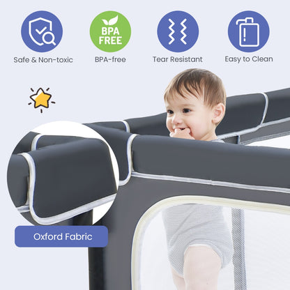 124cm Foldable Baby Playpen Interactive Activity Center with Balls for Kids-Dark Grey