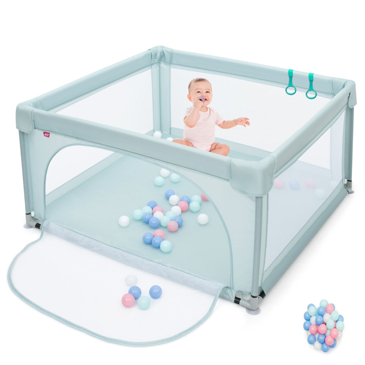 Baby Playpen Safety Activity Fence with 50 Ocean Balls for Toddlers-Blue