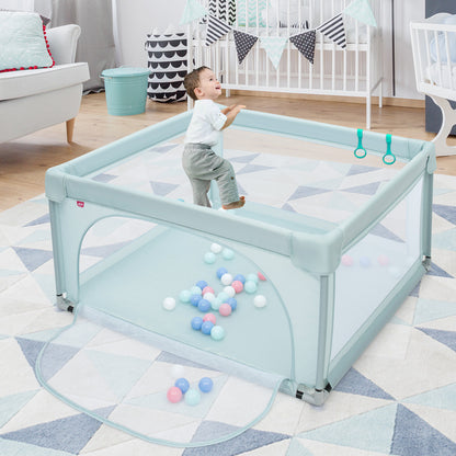 Baby Playpen Safety Activity Fence with 50 Ocean Balls for Toddlers-Blue
