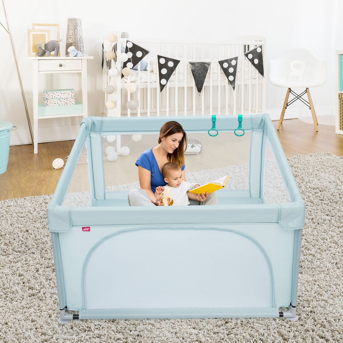 Baby Playpen Safety Activity Fence with 50 Ocean Balls for Toddlers-Blue
