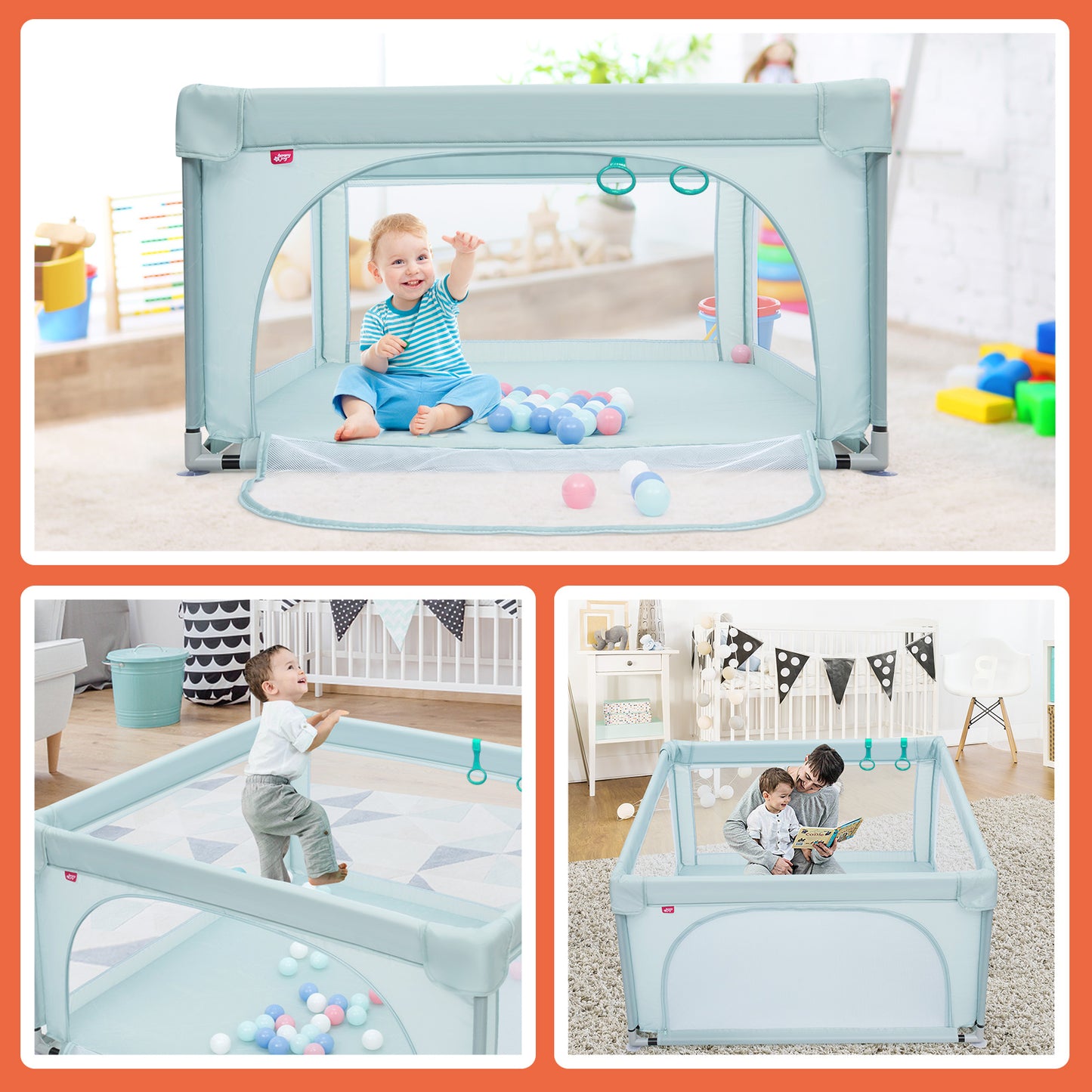 Baby Playpen Safety Activity Fence with 50 Ocean Balls for Toddlers-Blue