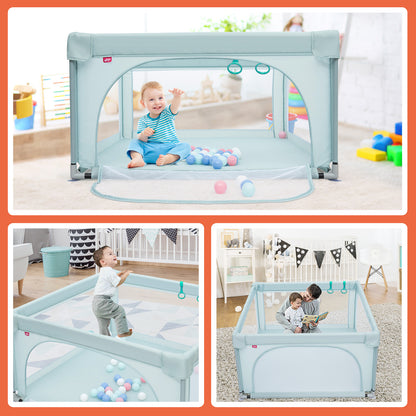 Baby Playpen Safety Activity Fence with 50 Ocean Balls for Toddlers-Blue