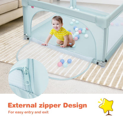 Baby Playpen Safety Activity Fence with 50 Ocean Balls for Toddlers-Blue
