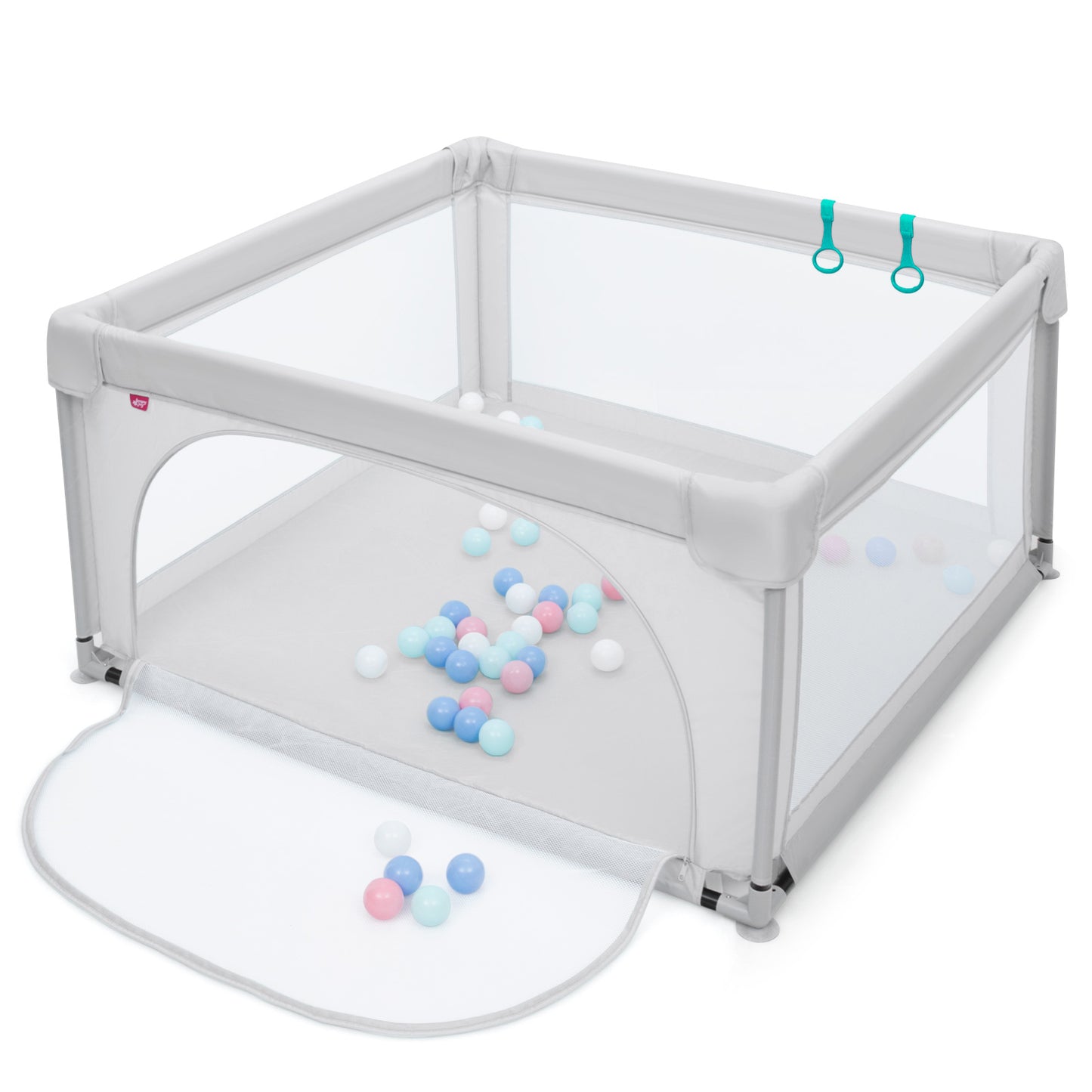 Baby Playpen Safety Activity Fence with 50 Ocean Balls for Toddlers-Grey