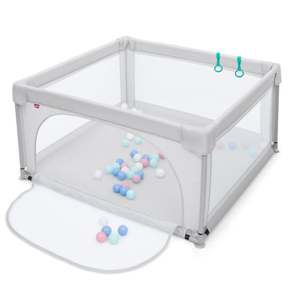 Baby Playpen Safety Activity Fence with 50 Ocean Balls for Toddlers-Grey
