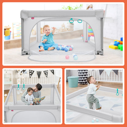 Baby Playpen Safety Activity Fence with 50 Ocean Balls for Toddlers-Grey