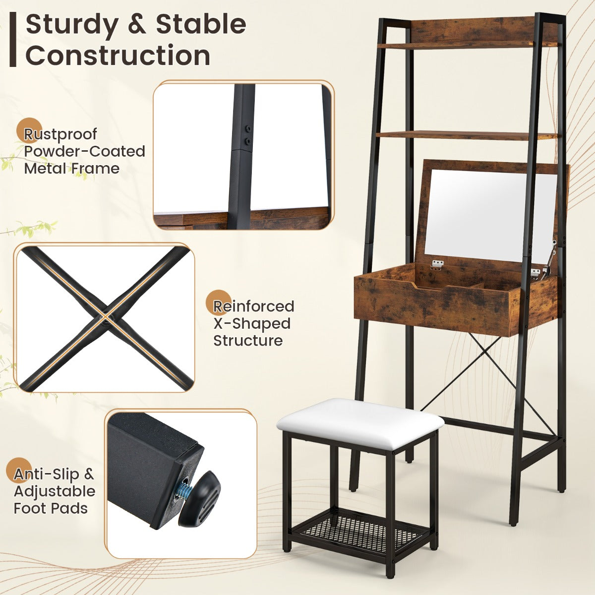 Costway Vanity Set with Flip Top Mirror for Small Spaces-Black
