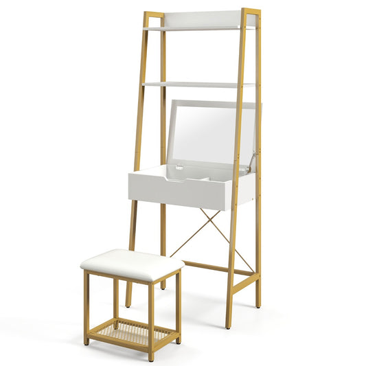 Costway Vanity Set with Flip Top Mirror for Small Spaces-White