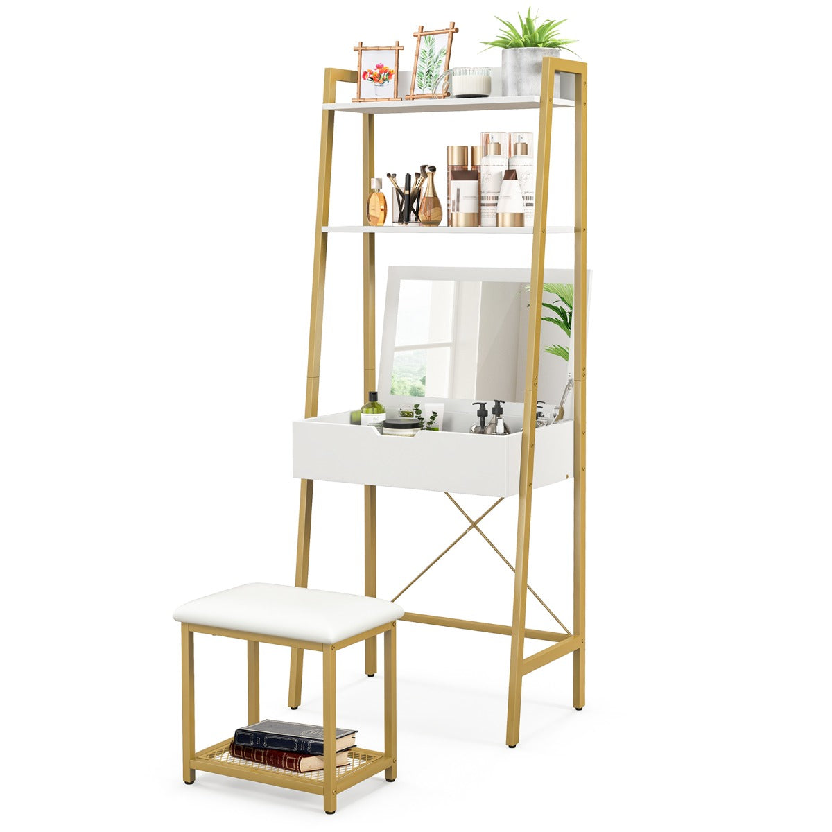 Costway Vanity Set with Flip Top Mirror for Small Spaces-White