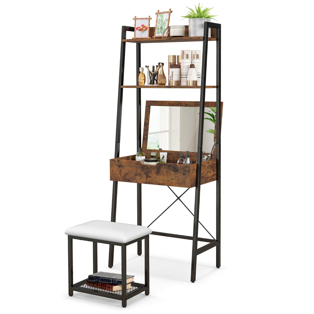 Costway Vanity Set with Flip Top Mirror for Small Spaces-Black