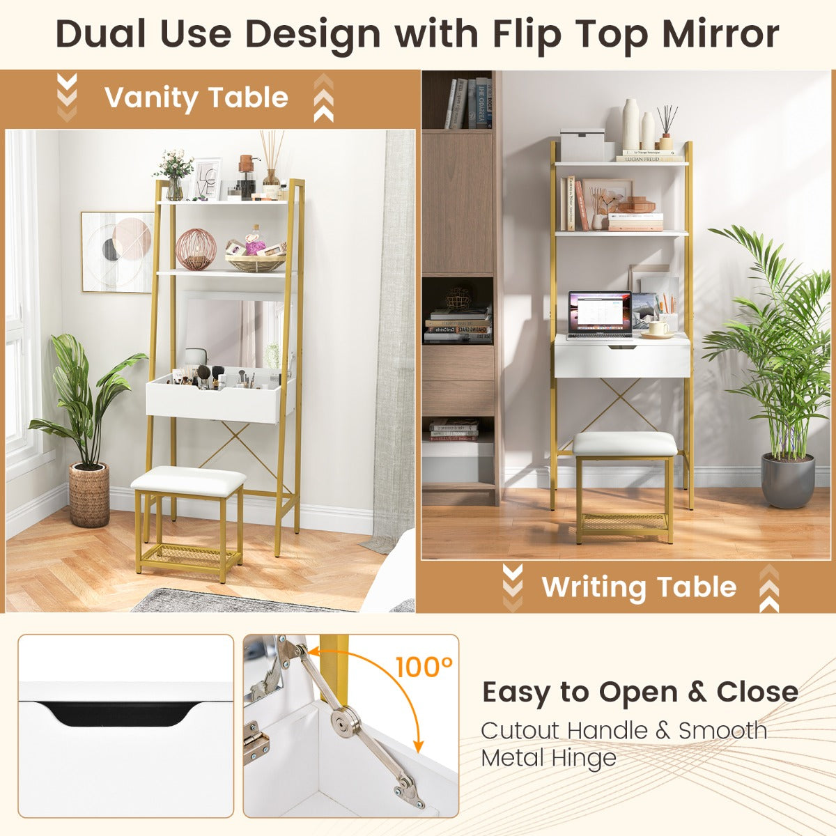 Costway Vanity Set with Flip Top Mirror for Small Spaces-White