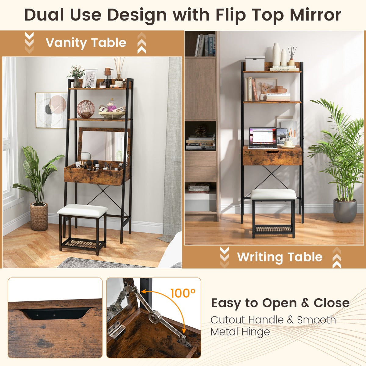 Costway Vanity Set with Flip Top Mirror for Small Spaces-Black