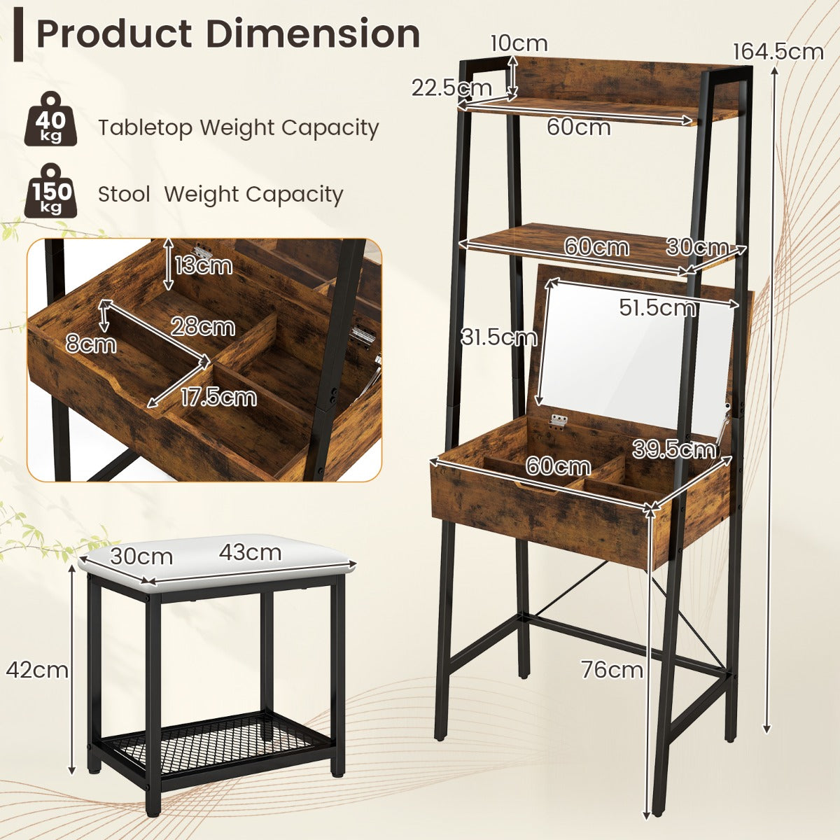 Costway Vanity Set with Flip Top Mirror for Small Spaces-Black