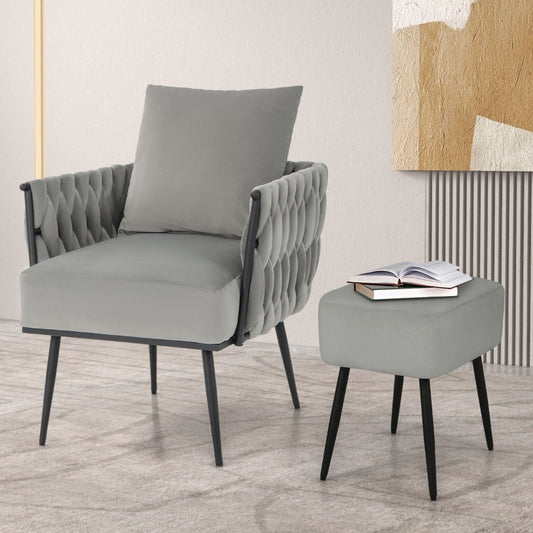 Costway Modern Dutch Velvet Accent Chair and Ottoman Set-Grey