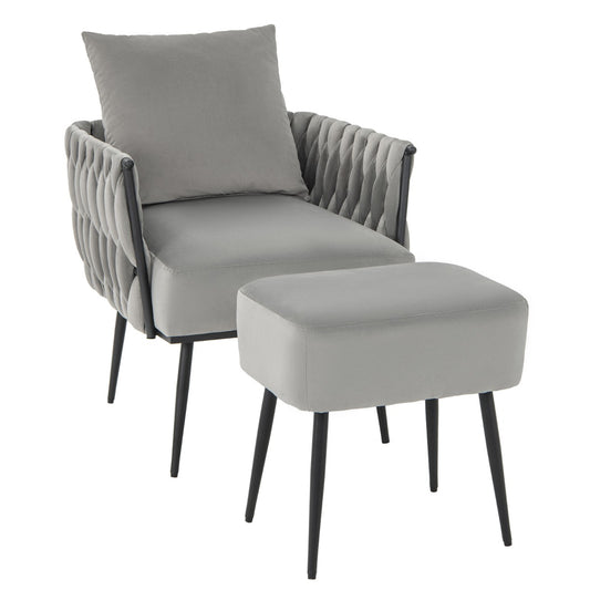 Costway Modern Dutch Velvet Accent Chair and Ottoman Set-Grey
