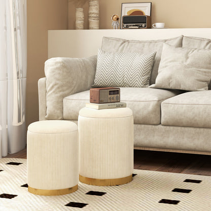 Velvet Storage Ottoman Set of 2 with Storage and Gold Stainless Steel Hoop