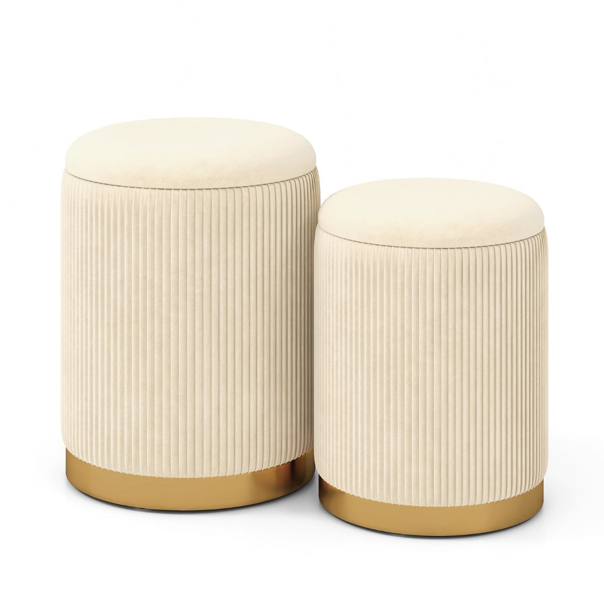 Velvet Storage Ottoman Set of 2 with Storage and Gold Stainless Steel Hoop