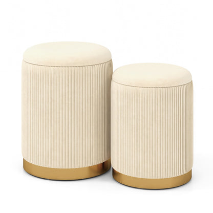 Velvet Storage Ottoman Set of 2 with Storage and Gold Stainless Steel Hoop