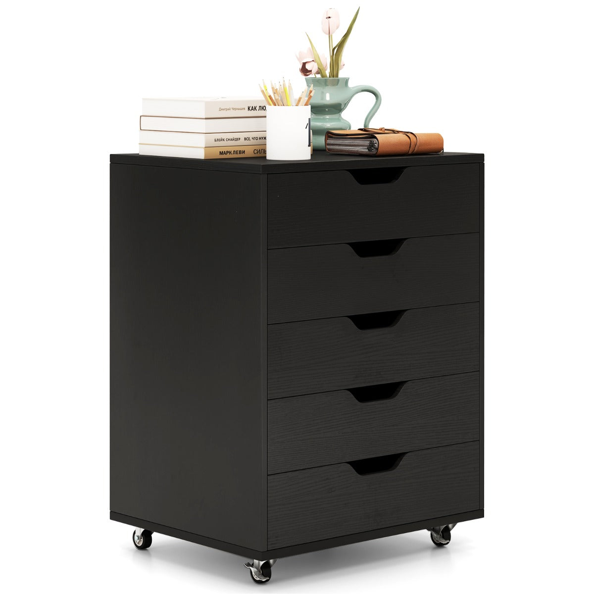Versatile Storage Cabinet with Wheels for Home Office-Black