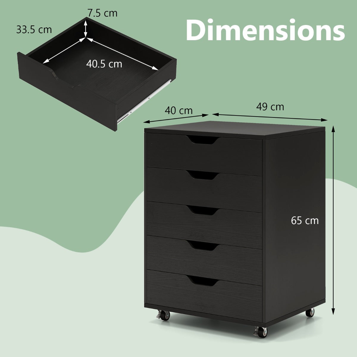Versatile Storage Cabinet with Wheels for Home Office-Black