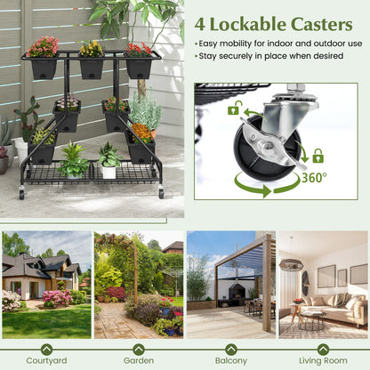Costway Vertical Raised Garden Bed with 7 Planter Boxes Storage Baskets-Black