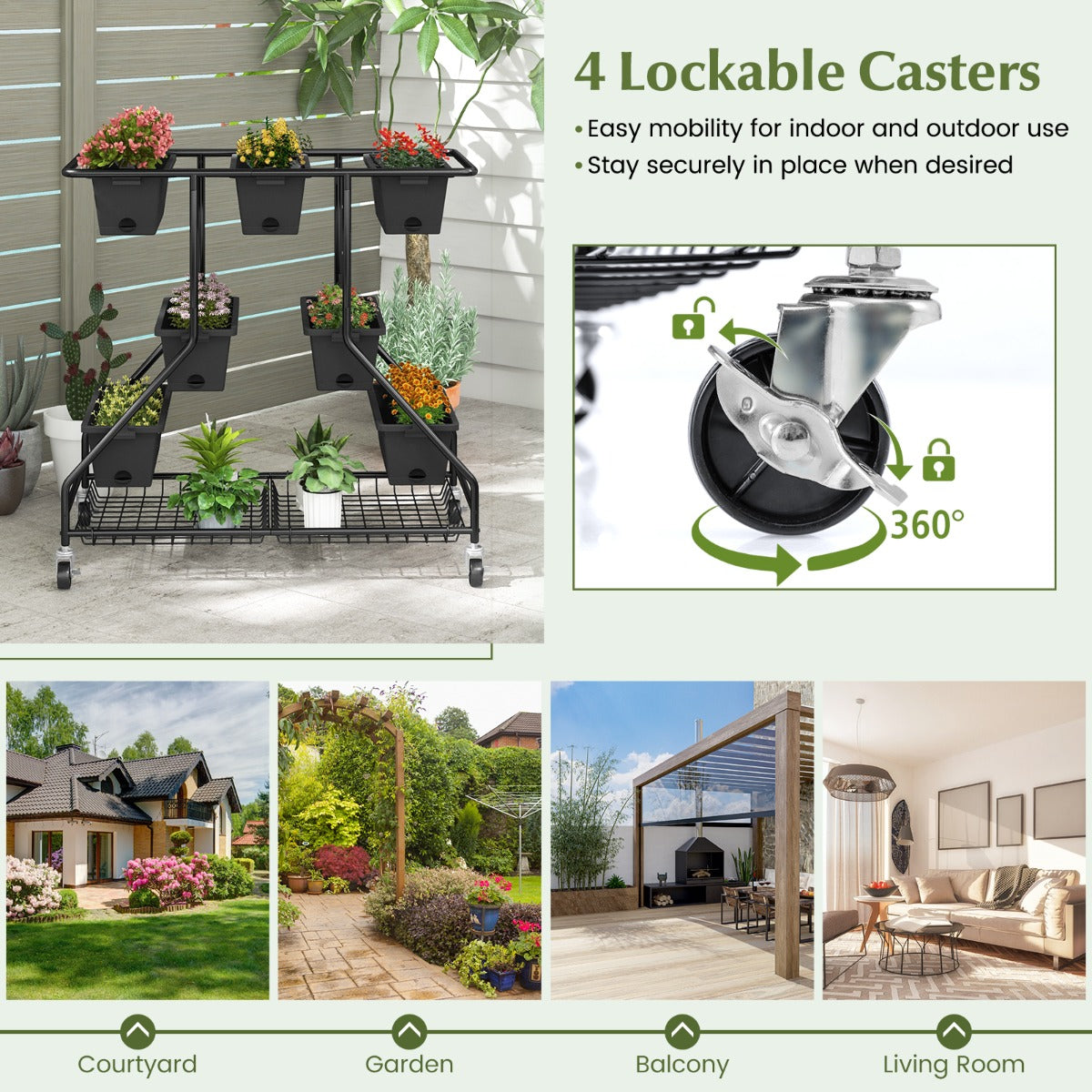 Compact 100 by 56 by 99 centimeter planter stand helps maximize growing space in small areas