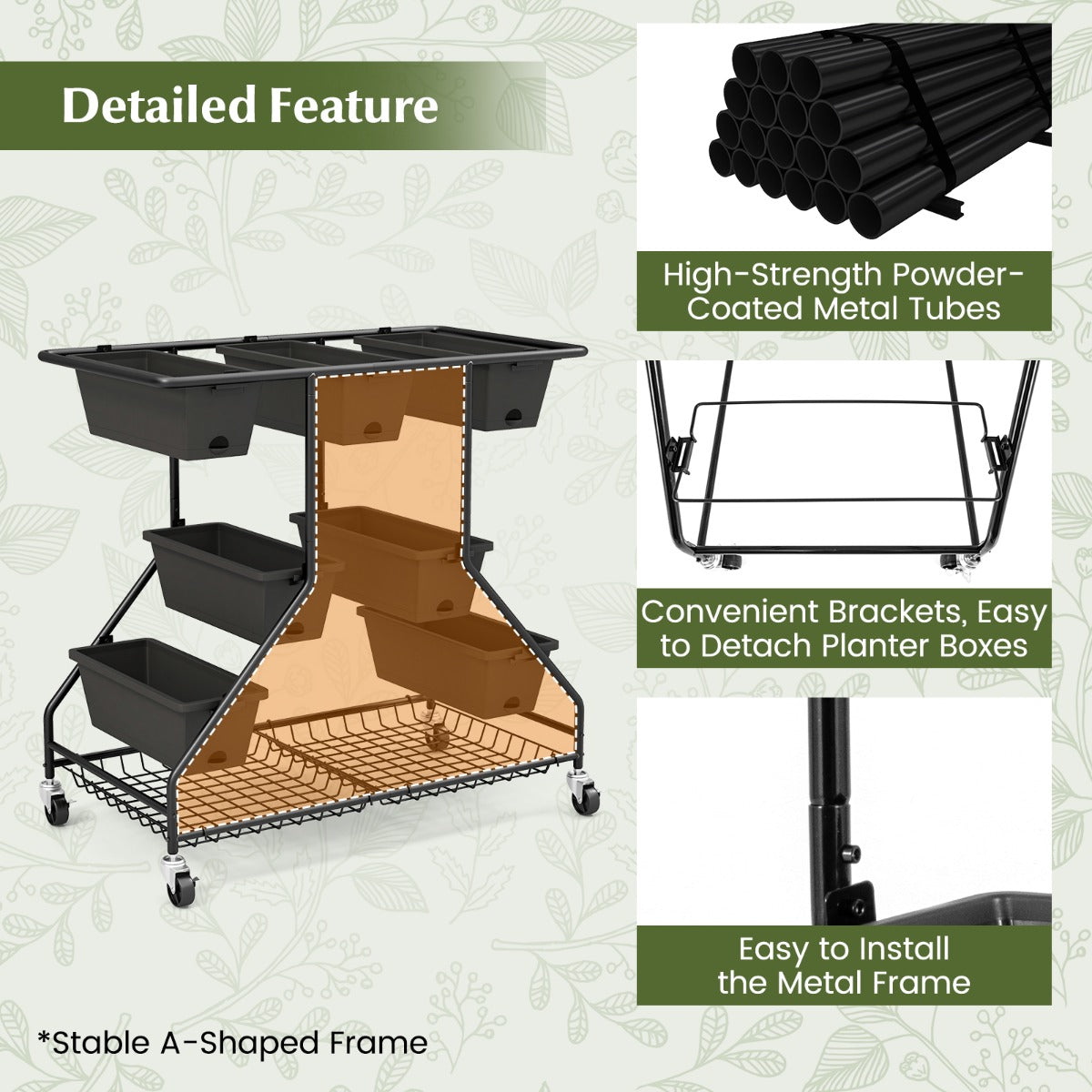 Compact 100 by 56 by 99 centimeter planter stand helps maximize growing space in small areas