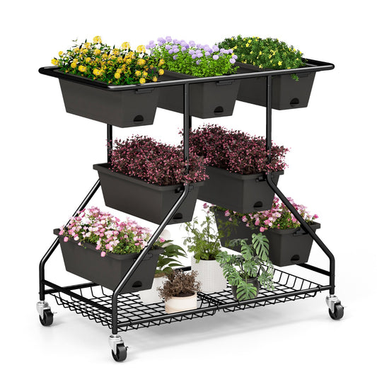 Costway Vertical Raised Garden Bed with 7 Planter Boxes Storage Baskets-Black