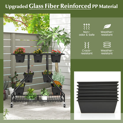 Costway Vertical Raised Garden Bed with 7 Planter Boxes Storage Baskets-Black