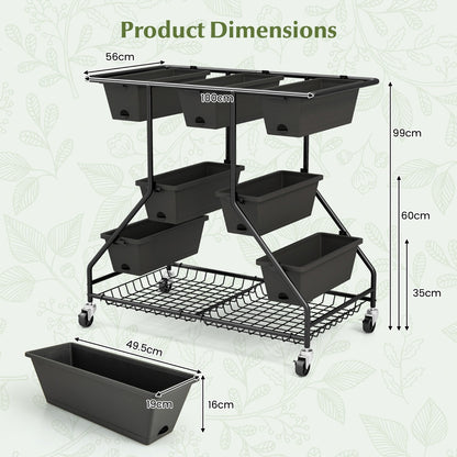 Costway Vertical Raised Garden Bed with 7 Planter Boxes Storage Baskets-Black