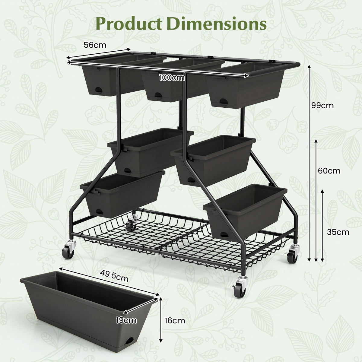 Vertical raised garden bed with seven planter boxes provides space for flowers, herbs, vegetables, and succulents