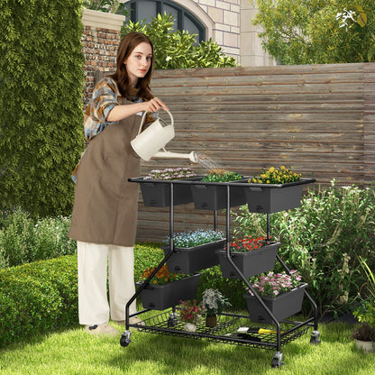 Costway Vertical Raised Garden Bed with 7 Planter Boxes Storage Baskets-Black