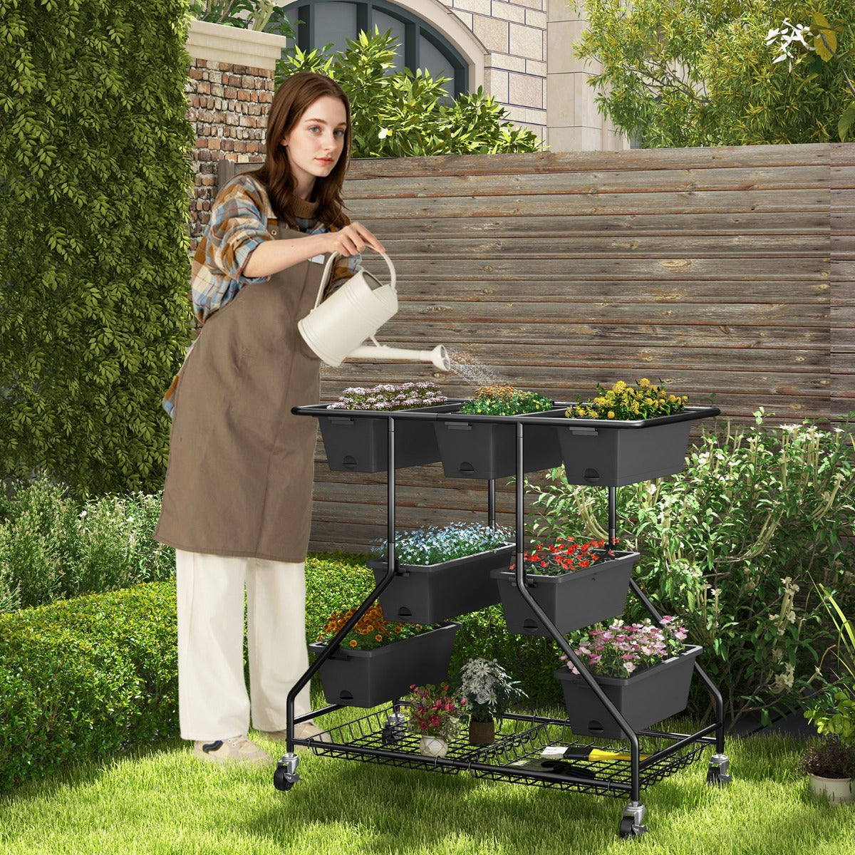 Removable trays and outlet holes promote drainage while helping prevent waterlogged plant roots