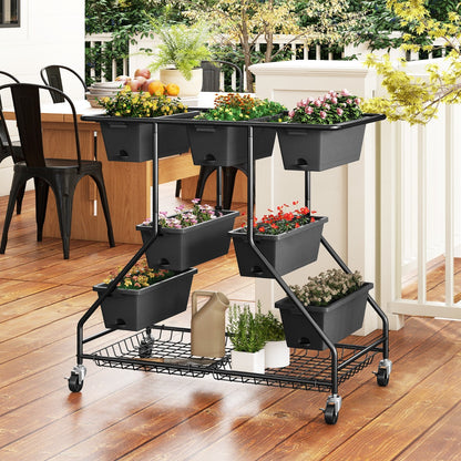 Costway Vertical Raised Garden Bed with 7 Planter Boxes Storage Baskets-Black