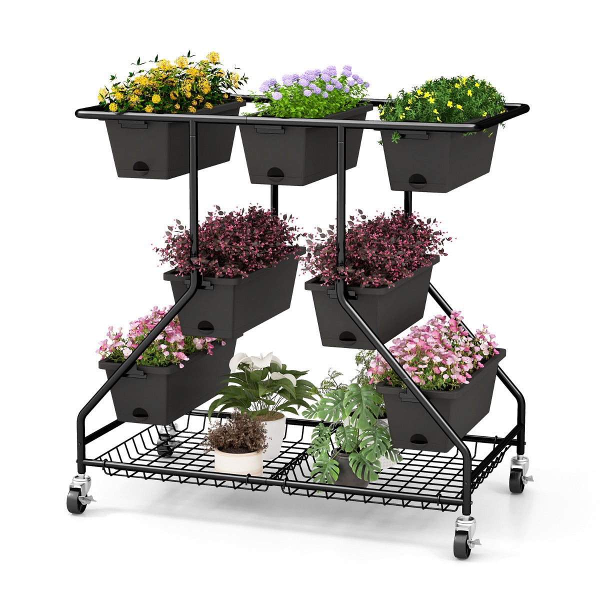 Heavy-duty powder-coated A-frame provides a sturdy foundation for the elevated garden planter