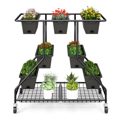 Costway Vertical Raised Garden Bed with 7 Planter Boxes Storage Baskets-Black