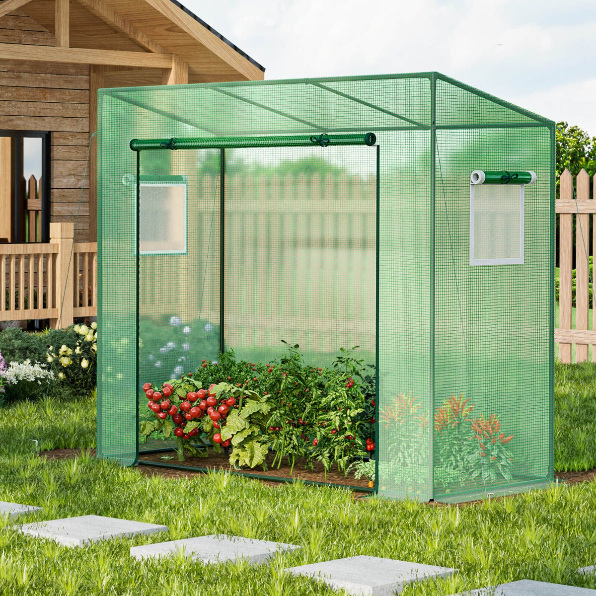 Walk-in Greenhouse with PE Cover and Double-Layer Screen Windows