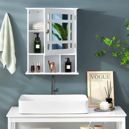 Costway Wall-mounted Bathroom Cabinet with Adjustable Shelf and Open Compartments-White